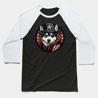 Patriotic Siberian Husky Baseball T-Shirt